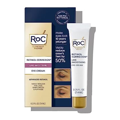 RoC Retinol Correxion Eye Cream Mini for Dark Circles & Puffiness, Daily Wrinkle Cream, Anti Aging Line Smoothing Skin Care Treatment, .25 oz
