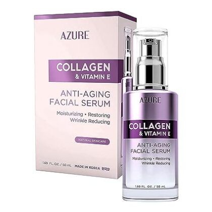 AZURE Collagen & Vitamin E Anti Aging Facial Serum – Restoring, Smoothing & Hydrating Face Serum – Reduces Fine Lines & Wrinkles, Repairs Dry, Tired & Dehydrated Skin – Skin Care Made in Korea – 50mL / 1.69 fl.oz.