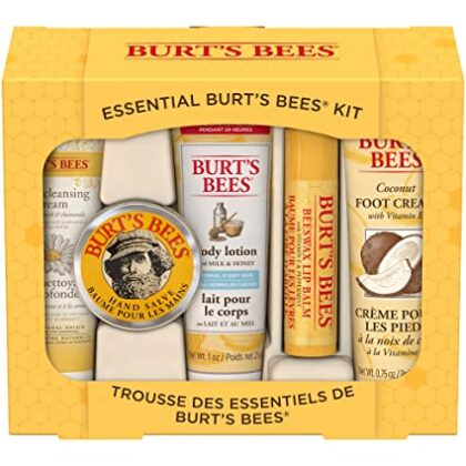 Burt’s Bees Gifts Ideas, 5 Body Care Products, Everyday Essentials Set – Beeswax Lip Balm, Deep Cleansing Cream, Hand Salve, Body Lotion & Foot Cream, Travel Size