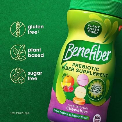 Benefiber Chewable Prebiotic Fiber Supplement Tablets for Digestive Health, Assorted Fruit Flavors – 100 Count