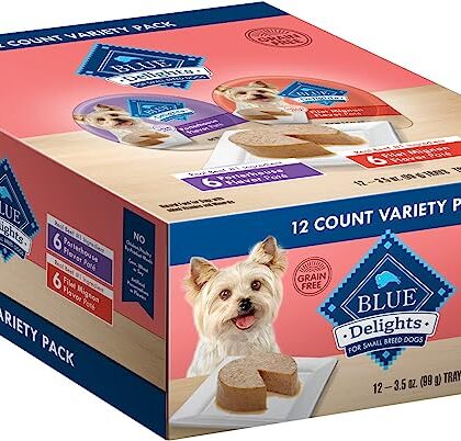 Blue Buffalo Delights Natural Adult Small Breed Wet Dog Food Cups, Pate Style, Filet Mignon and Porterhouse 3.5-oz (12 Pack- 6 of Each Flavor)