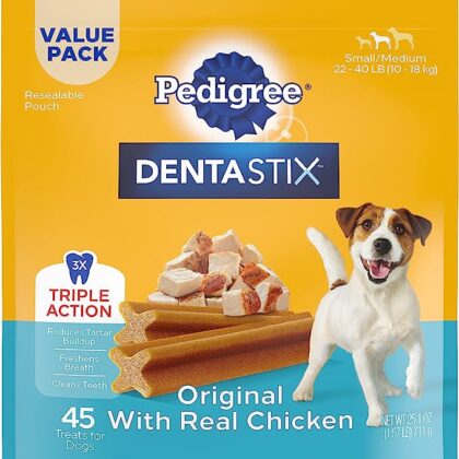 PEDIGREE DENTASTIX Small/Medium Dog Dental Treats Original Flavor Dental Bones, 1.57 lb. Value Pack (45 Treats)